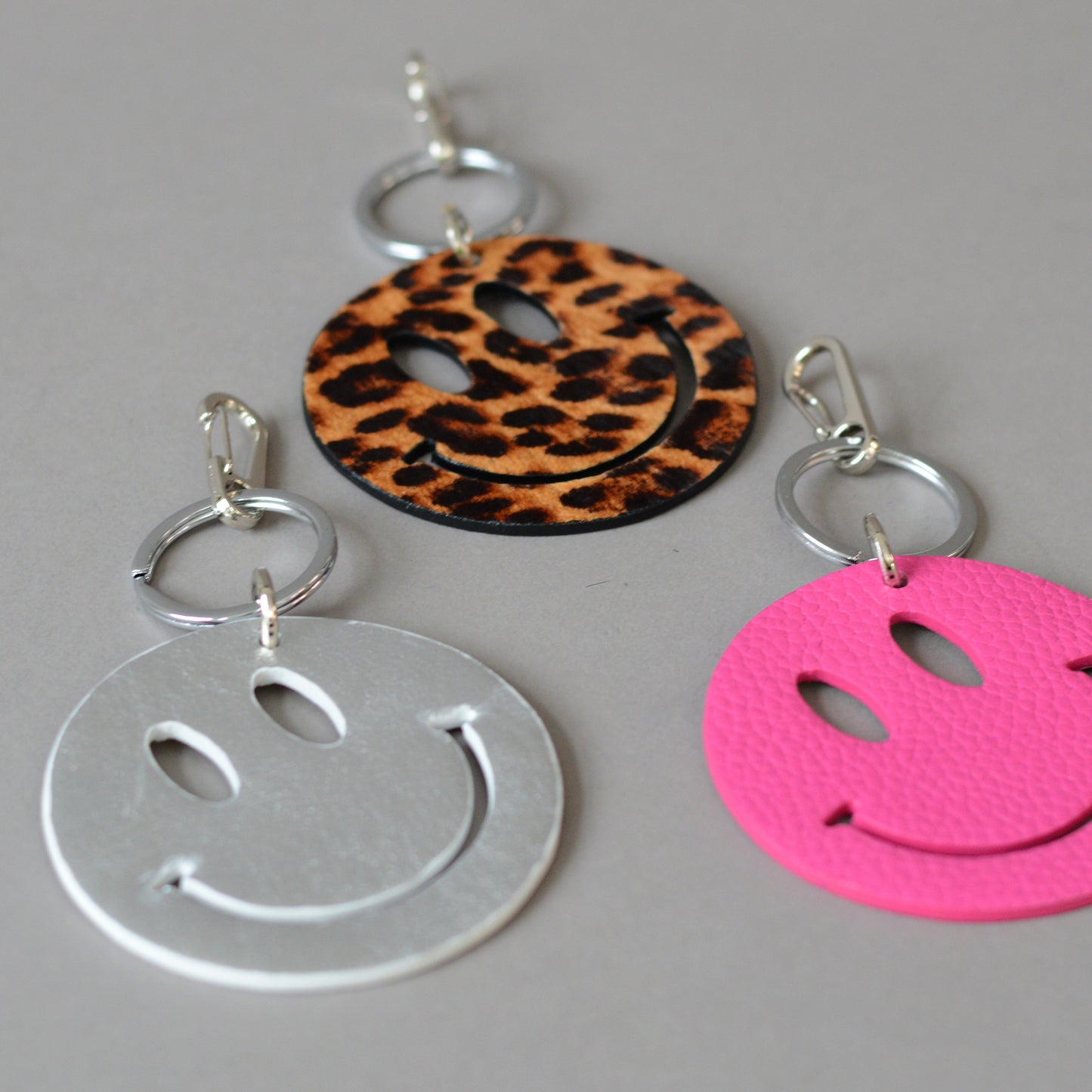 Happy Key Ring Custom Pink Silver Leopard