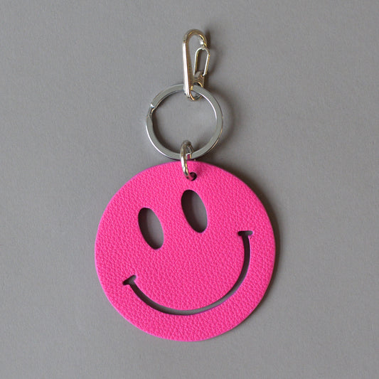 Happy Key Ring Pink Silver