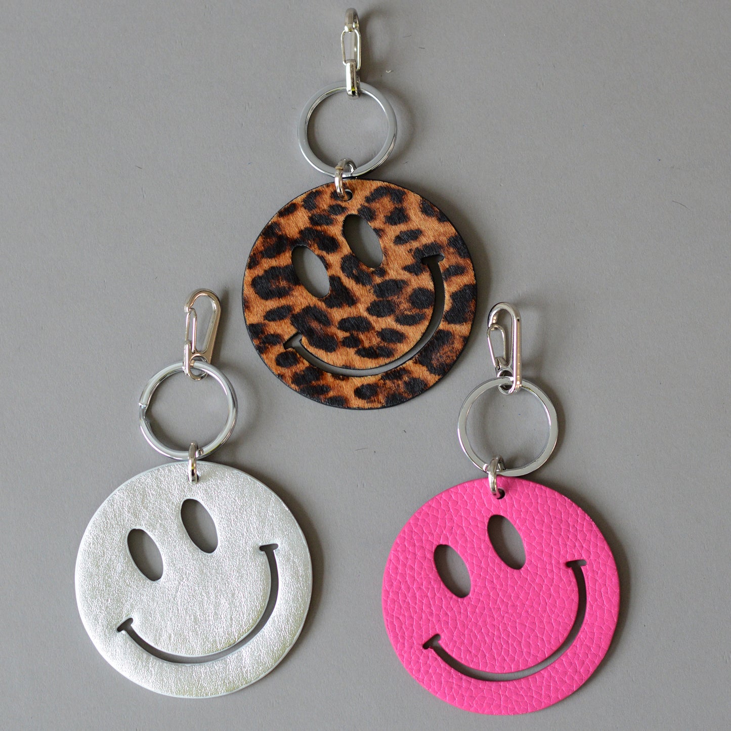 Happy Key Ring Custom Pink Silver Leopard