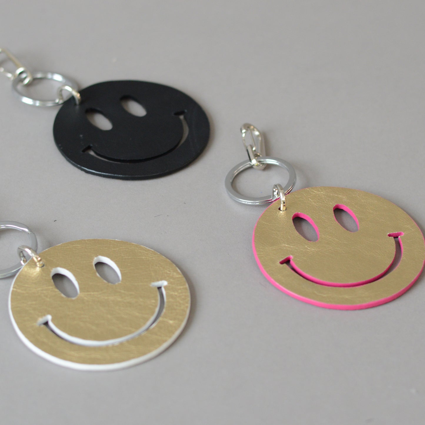 Happy Key Ring Custom Pink Silver Leopard